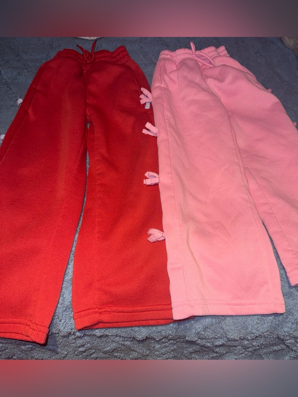 Girls' Pink and Red Fleece Joggers Set - Cozy Pull-On Sweatpants